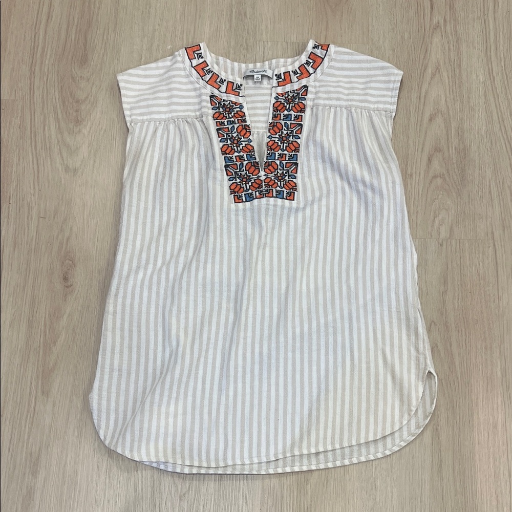 Madewell XS Embroidered Striped Women's Top - Picture 2 of 6